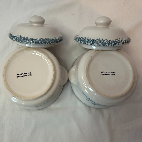 Corelle Inspired Blue Heart Stoneware Soup, Chili 2-Crocks Spongeware Vintage - Picture 9 of 13